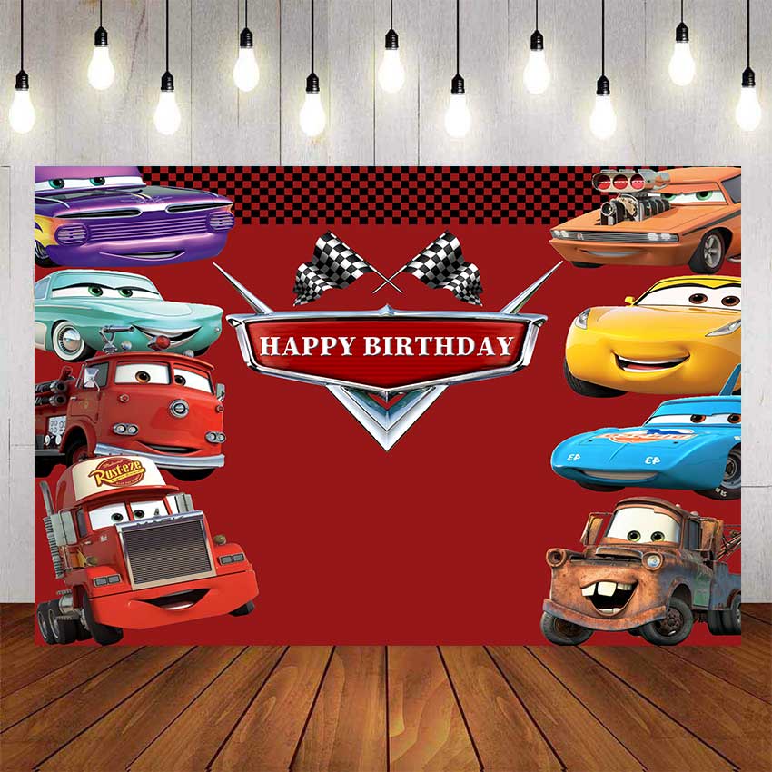 The Cars Backdrop For Photography Baby Shower Kids Birthday Red Background Birthday Party Decor