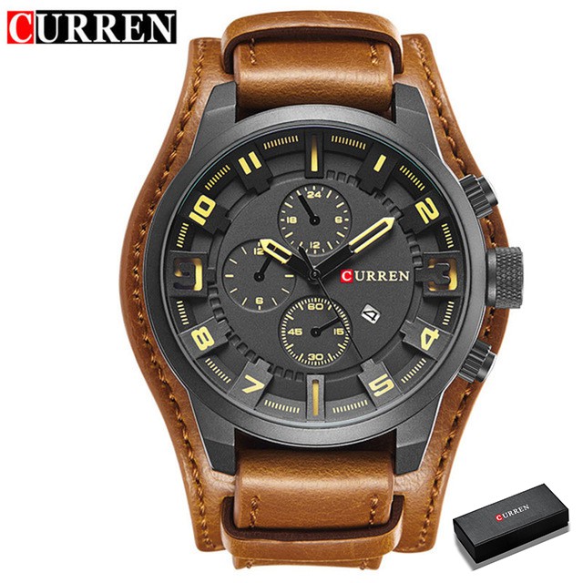 Curren Men's Watch Quartz Fashion Leather Waterproof Watches with Box 8225