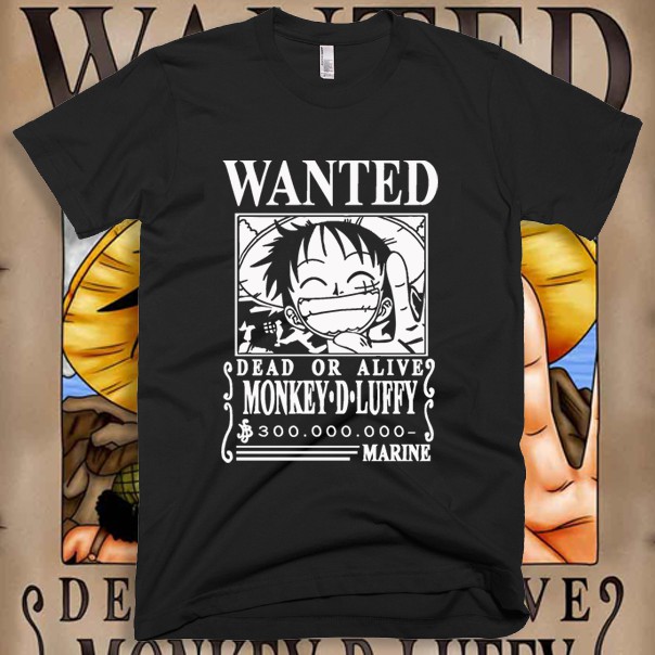 LUFFY One Piece Wanted Anime Tee Shirt Tshirt | Shopee Philippines