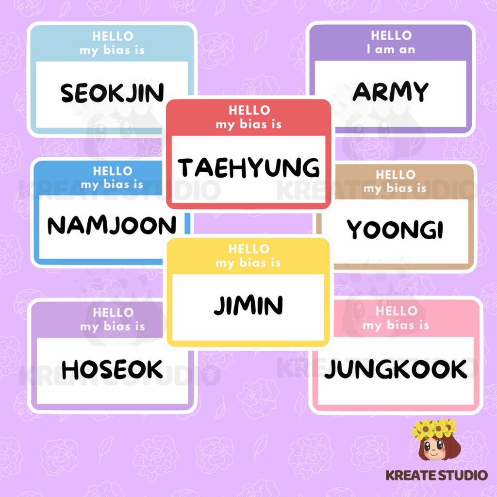 BTS BIAS NAME TAG, ARMY NAME TAG - Waterproof Vinyl Sticker | Matte ...