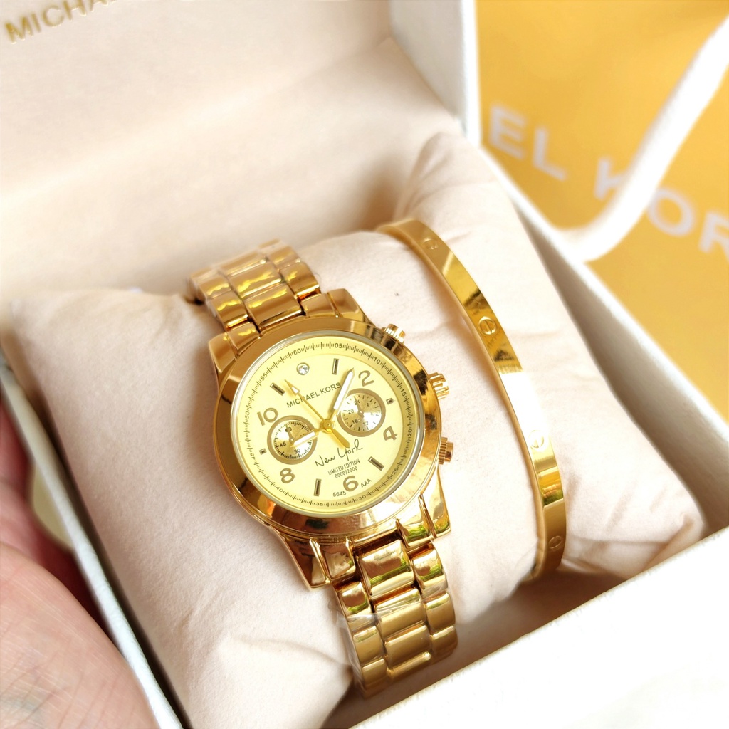 MICHAEL KORS NEW YORK ANALOG SET WATCH WITH DATE WITH FREE CARTIER BANGLE  Japan Made OEM | Shopee Philippines