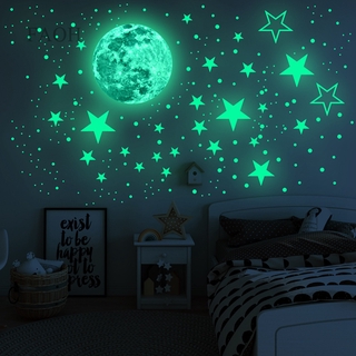 Glow in The Dark Moon and Stars Wall Stickers, 437PCS Adhesive Room Decor, Ceiling Art Stickers for Starry Sky at Night, Removable Wall Decal, Perfect for Kids’ Bedroom