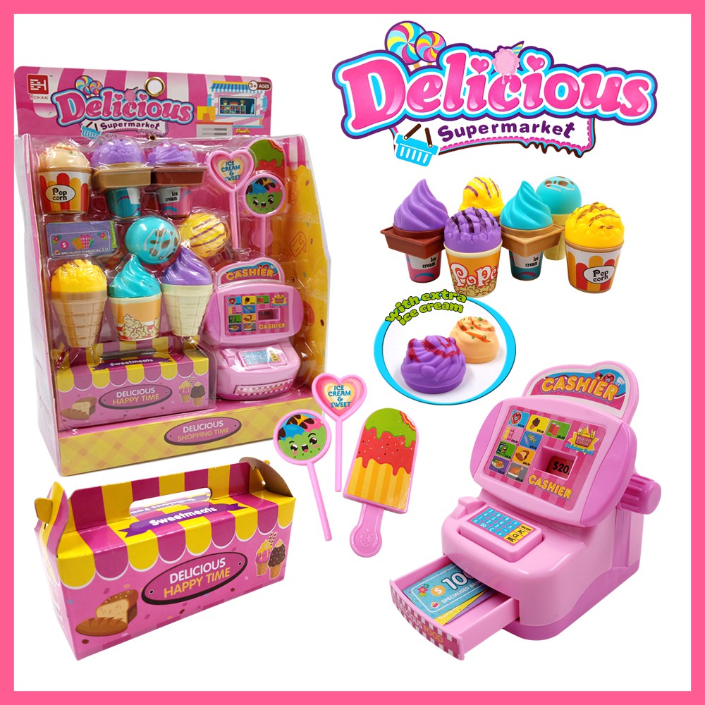 Delicious Market Mini Ice cream Store Set with Cashier Toys for Kids