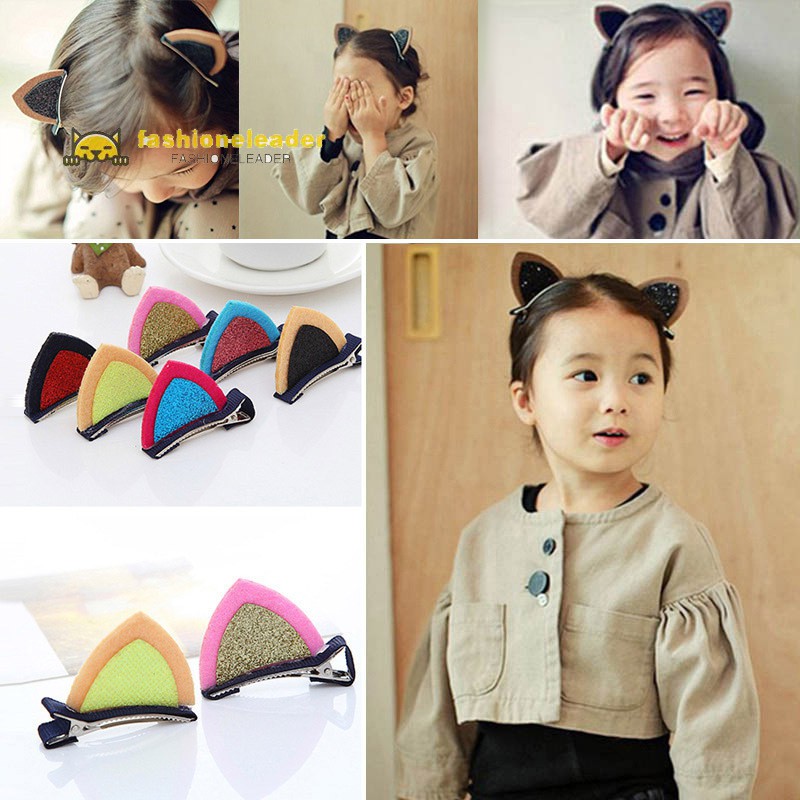 Fl 1 Pair Children Girls Cute Cat Ears Hair Clips Hairpins Kids