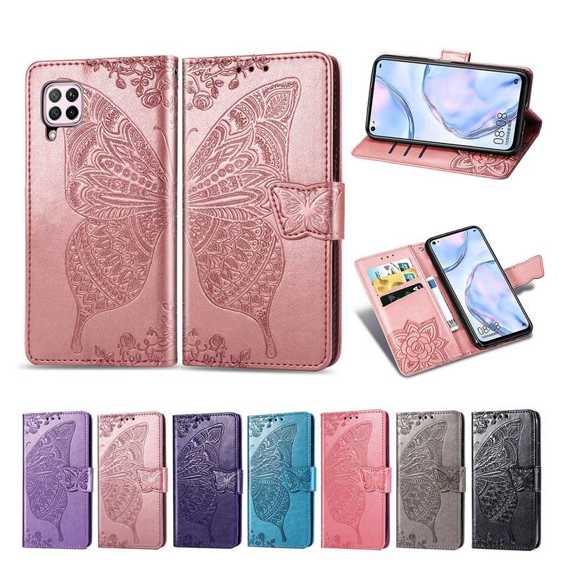 Huawei Nova 7i Case Embossing Butterfly Flip PU Leather Wallet Cover ...