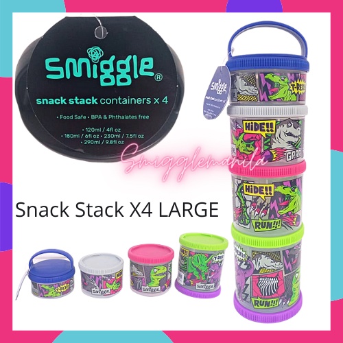 Smiggle authentic Bright Side Large Snack Stack Food Container X4 820ML