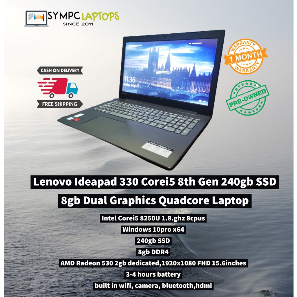 Lenovo Ideapad 330 Corei5 8th Generation 240gb SSD 8gb Quadcore Dual Graphics FHD Laptop DVGL