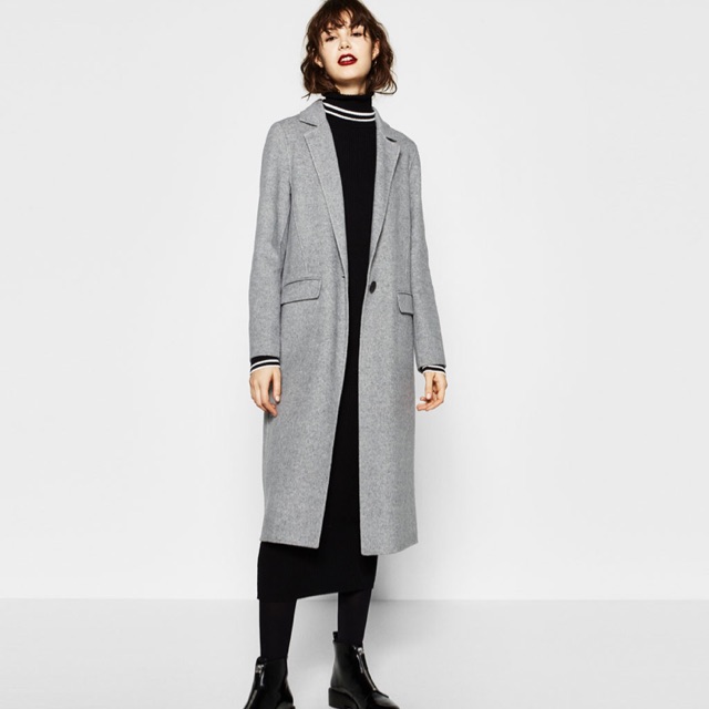 Zara Long Grey Coat Hand Made | Shopee 