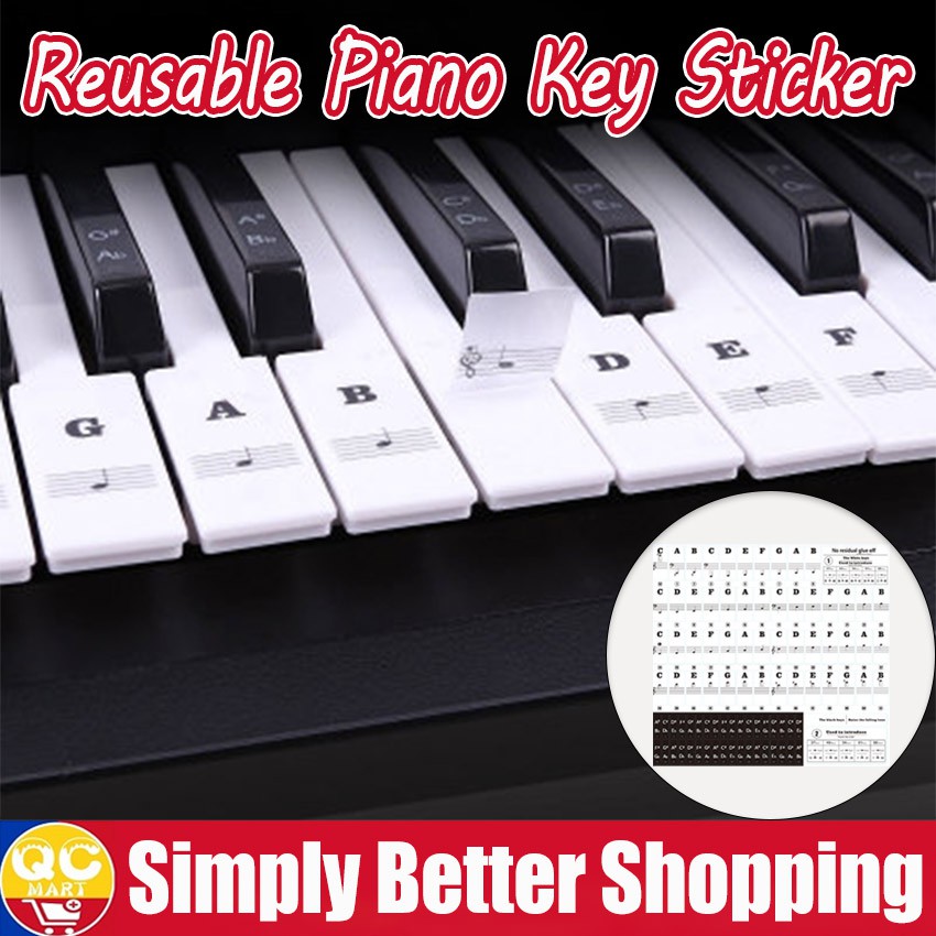 BFHCVDF Electronic Keyboard Piano Stave Transparent Note Sticker Piano Accessories Black&white 