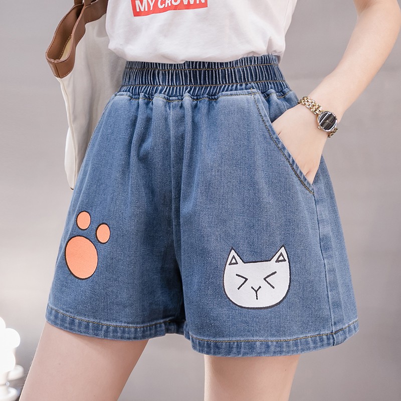 plus size elastic waist jean shorts