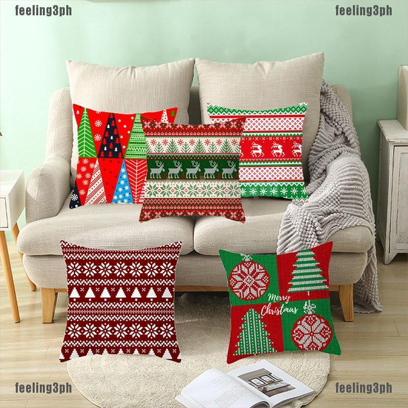 17x17" Christmas Linen Pillow Case Sofa Car Waist Cushion Cover Festive Gift