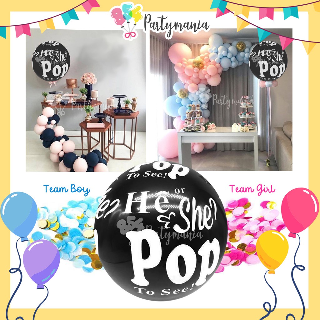 Gender Reveal Balloon In Black Boy Or Girl He Or She Pop It Balloon Prince Or Princess Baby Shopee Philippines