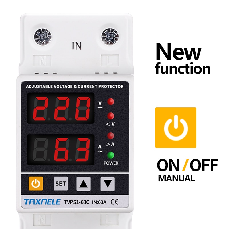 63A Over Under Voltage Relay DDS238-VAP Din Rail Voltage Protector -  Adjustable Over/Under Voltage, 63A/80A, 110V/230V, Current Monitoring 63A  80A Current Monitor
