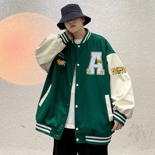 2022 New Fashion Print Baseball Varsity Jacket For Men And Women Korean Style Student Loose Trend Varsity Jersey Jacket Couple Casual Tops Logo Plus Size Splice Collision Color College Vintage American Retro Embroidered Stitching Clothes #8