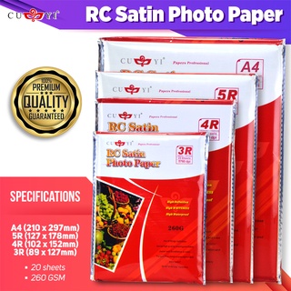 CUYI RC Satin Photo Photo Paper 260gsm 3R | 4R | 5R | A4 Size (20sheets)