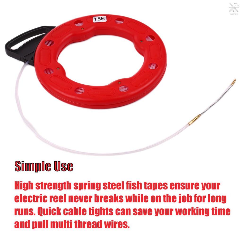 Durable Fibreglass Cable Tape Spools Fish Tape Reel Puller Line Canal Rodder Pull Wire Cable Fishing Tool 30 Meter Fibreglass Fish Tape Reel Puller 