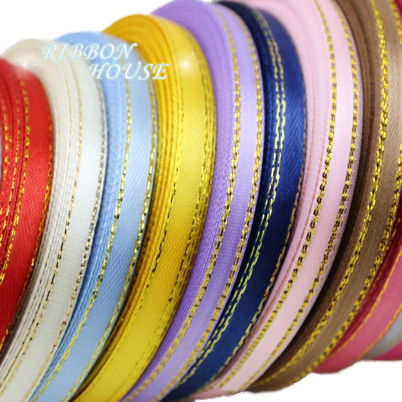1/4" 25 yards Of 6mm Edge Gold/Silver Satin Ribbon Rolls Many Colours Free P&P 