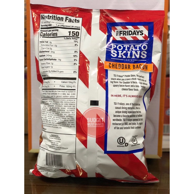 Tgi Friday S Cheddar Bacon Potato Skins Chips 22 Oz 623 7 Grams Shopee Philippines