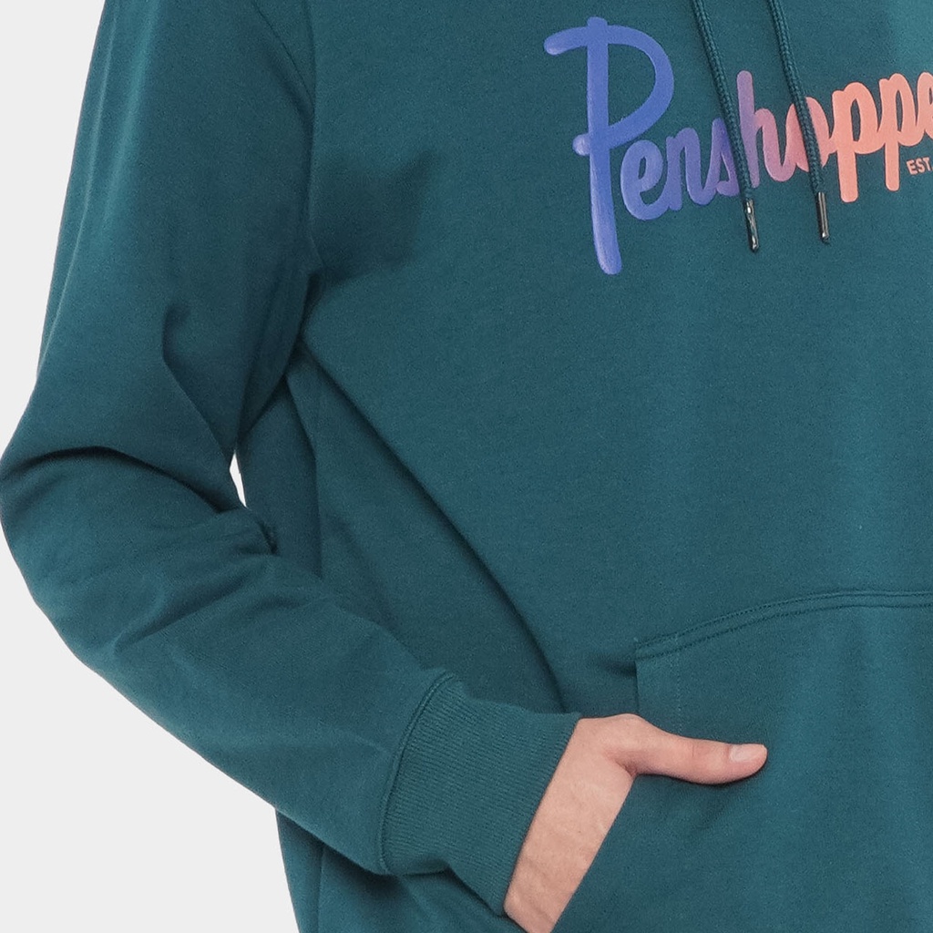 Penshoppe Relaxed Fit Hoodie With Gradient Print For Men (Teal)