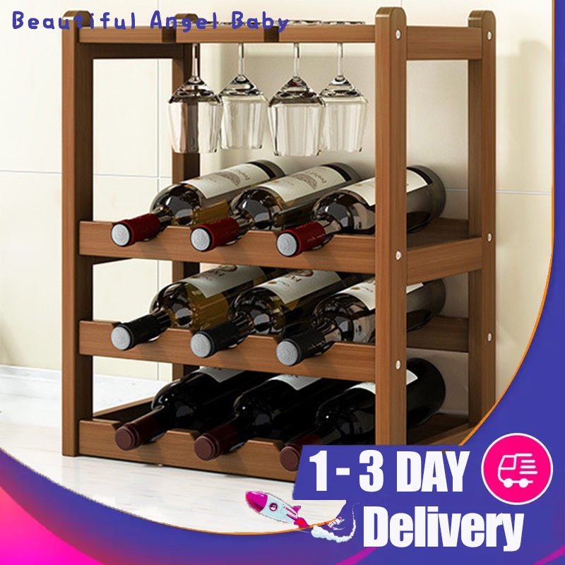 Wooden Wine Rack Bottle Champagne Glass Holder Shelves Bar Accessory