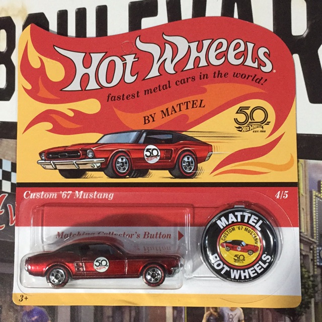 Details about   Hot Wheels Custom '67 Mustang 50th Anniversary w/Metal Button #FTX87 NRFP Red