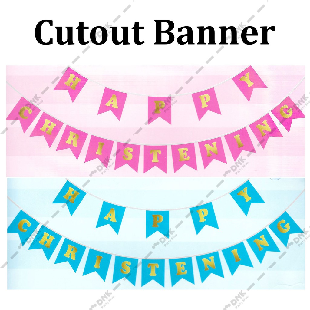 Cutout Flag Hanging Banner Gold Plain Print Happy Christening Light Pink  Blue Banderitas Bunting Intended For Christening Banner Template Free