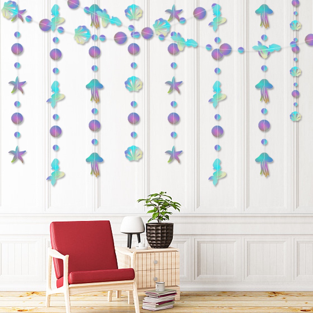 4M Mermaid Shell Flower Pendant Birthday Decor Party Decorations Decoration Supplies Shop Props Pendant Flag Photography Backdrop Ready Stock