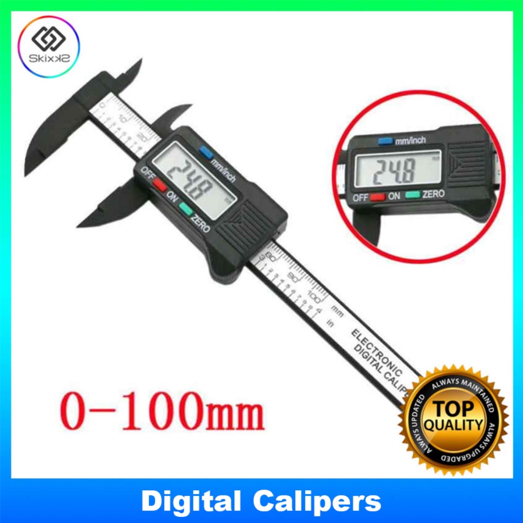 Digital Calipers 100mm 4inch LCD Electronic Vernier Caliper Carbon