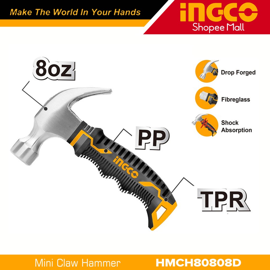 Ingco HMCH80808D 8oz Mini Claw Hammer (12cm handle) _H Shopee Philippines