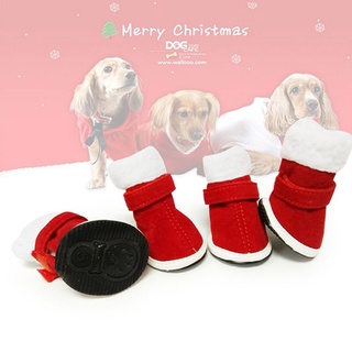 4Pcs/set Winter Dog Shoes Anti Slip Dog Rain Snow Boots Santa Warm Pet Shoes Footwear for ChiHuaHua Small Medium Dogs
