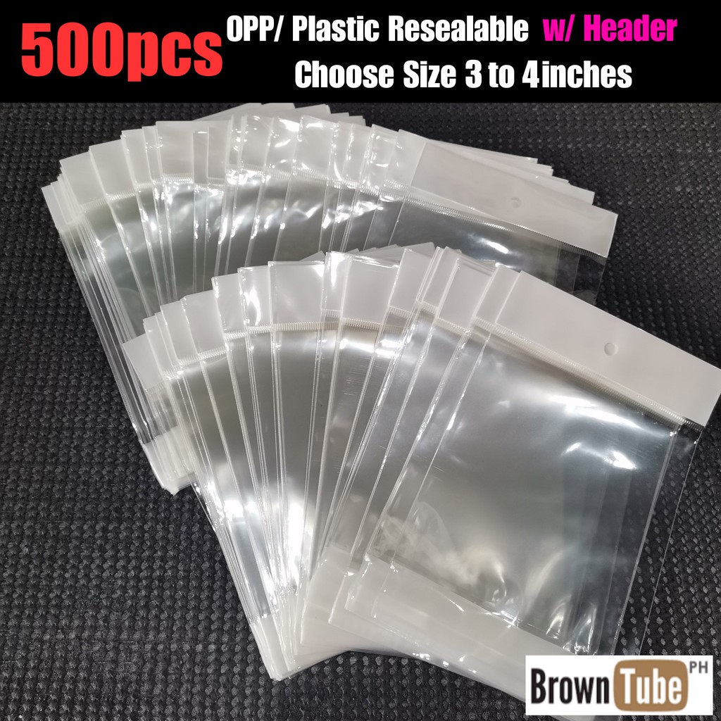 [500pcs with HEADER] Resealable PP / OPP Packaging Plastic w/ adhesive ...