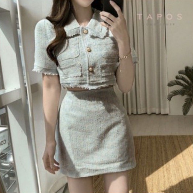 Tweed Set Coordinates Light Blue High Waisted Jacket Chanel PH | Shopee  Philippines