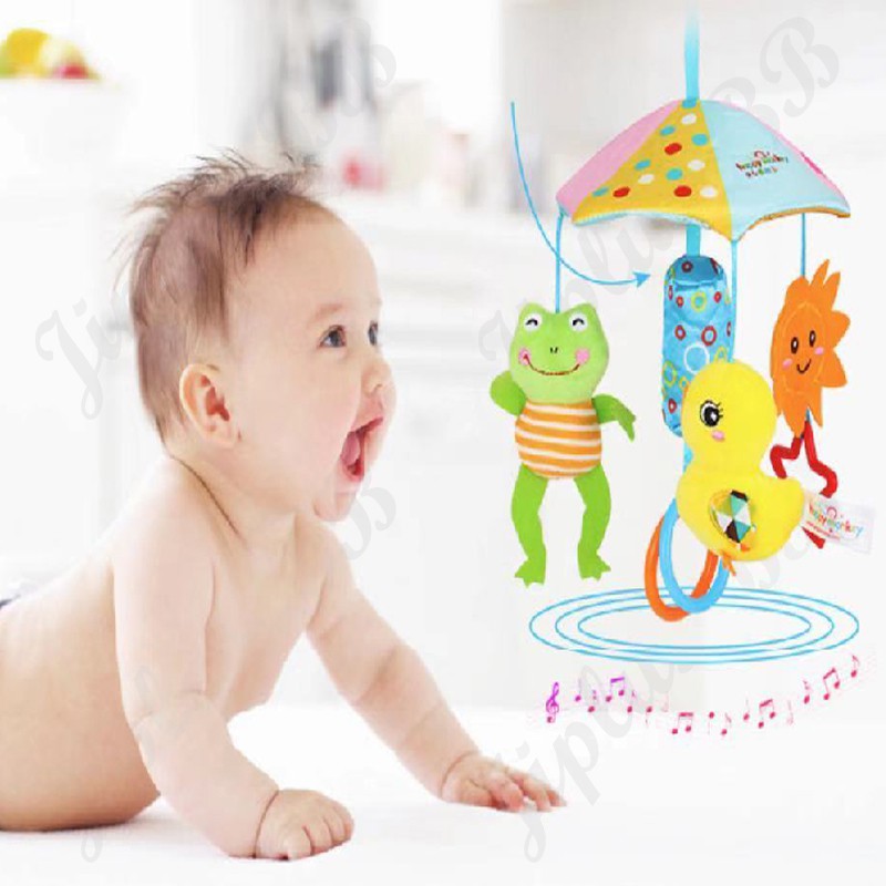 #JP180 Happy Monkey baby toy animal stroller crib DOLL soft plush hanging rattle bell toddler toy