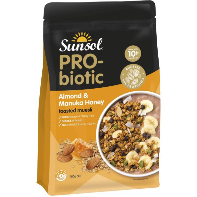 Sunsol PRObiotic Almond & Manuka Honey Toasted Muesli 400g Shopee
