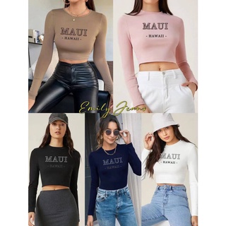 EMILY States Long Sleeve Knitted Crop Top Tee New Trend  10583