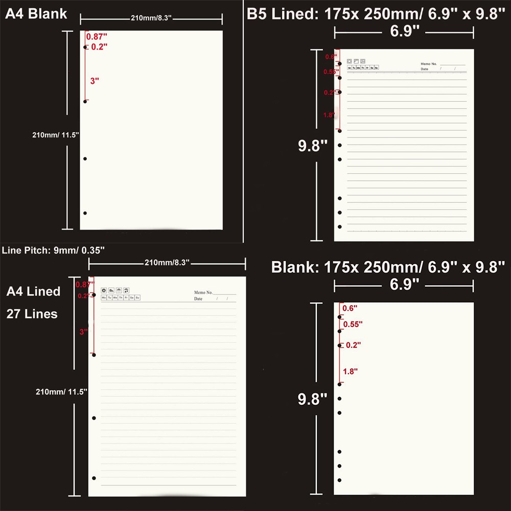 45 sheets looseleaf binder paper refills dot gridsquare gridruled