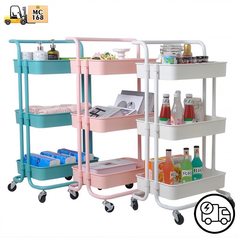 NEW 3-Tier Kitchen Utility Trolley Cart Shelf Storage Rack Baby Stuff Organizer with Wheels and Han