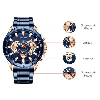 Curren Luxury Brand Men's Watch Blue Quartz Wristwatch Sports Chronograph Clock Male Stainless Steel Band Fashion Business 8363 #6