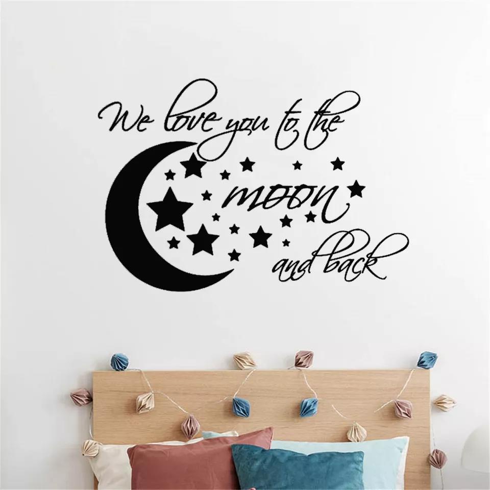 Wall Decal Moon and Stars I We Love you to the moon and back nursery Kids Room Wall Decor Cartoon Wa