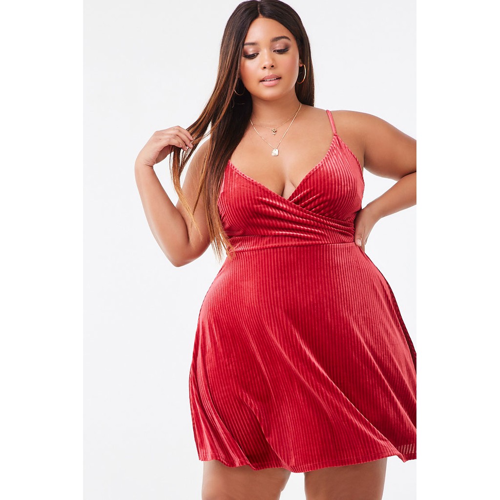 velvet surplice fit and flare dress