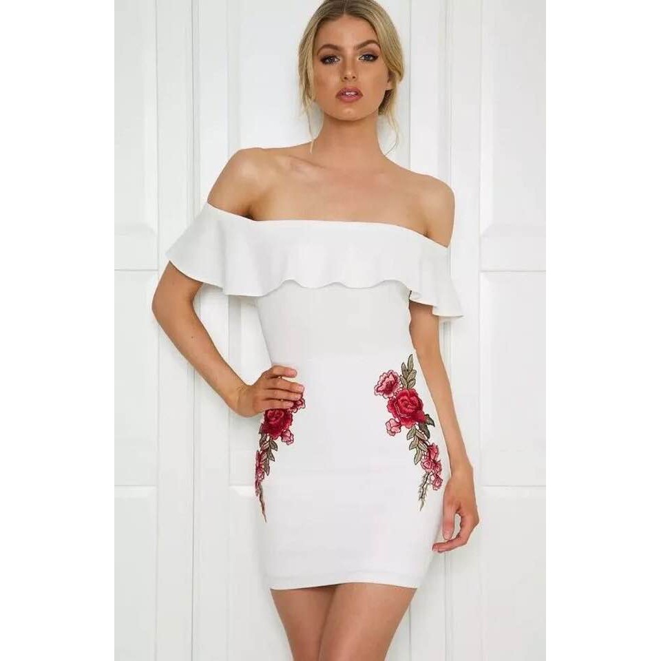 white off the shoulder bodycon dress