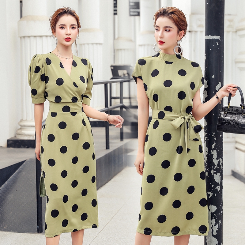 green polka dot dress