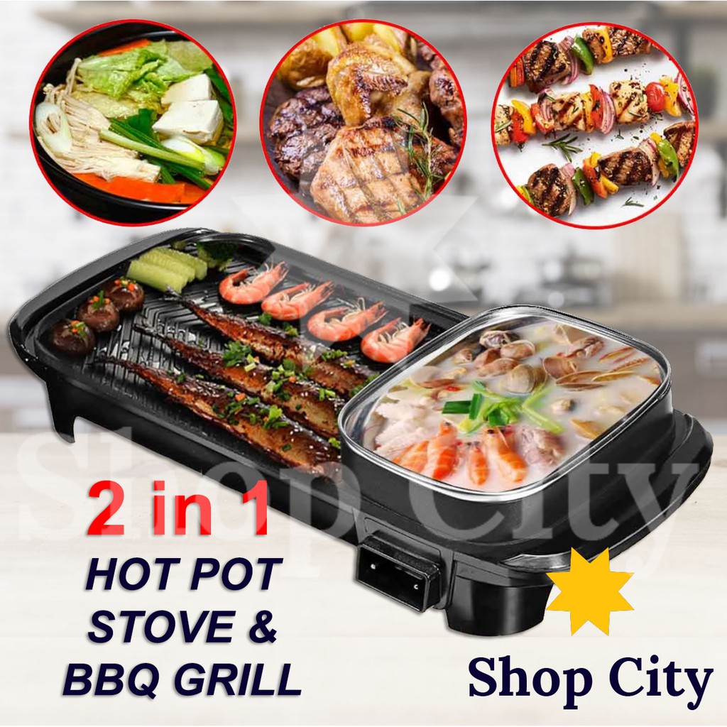 2 In 1 Barbecue Hot Pot Non Stick Electric Grill Korean Samgyupsal Grill Set Pan And Hot Pot Shopee Philippines