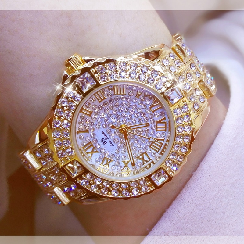 womens gold watch with diamonds