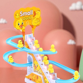 Electric Track Music Sound and Light Little Duck Stair Climbing Children's  6pcs Small Yellow Ducks Slide Stall Kids Gift Toys New