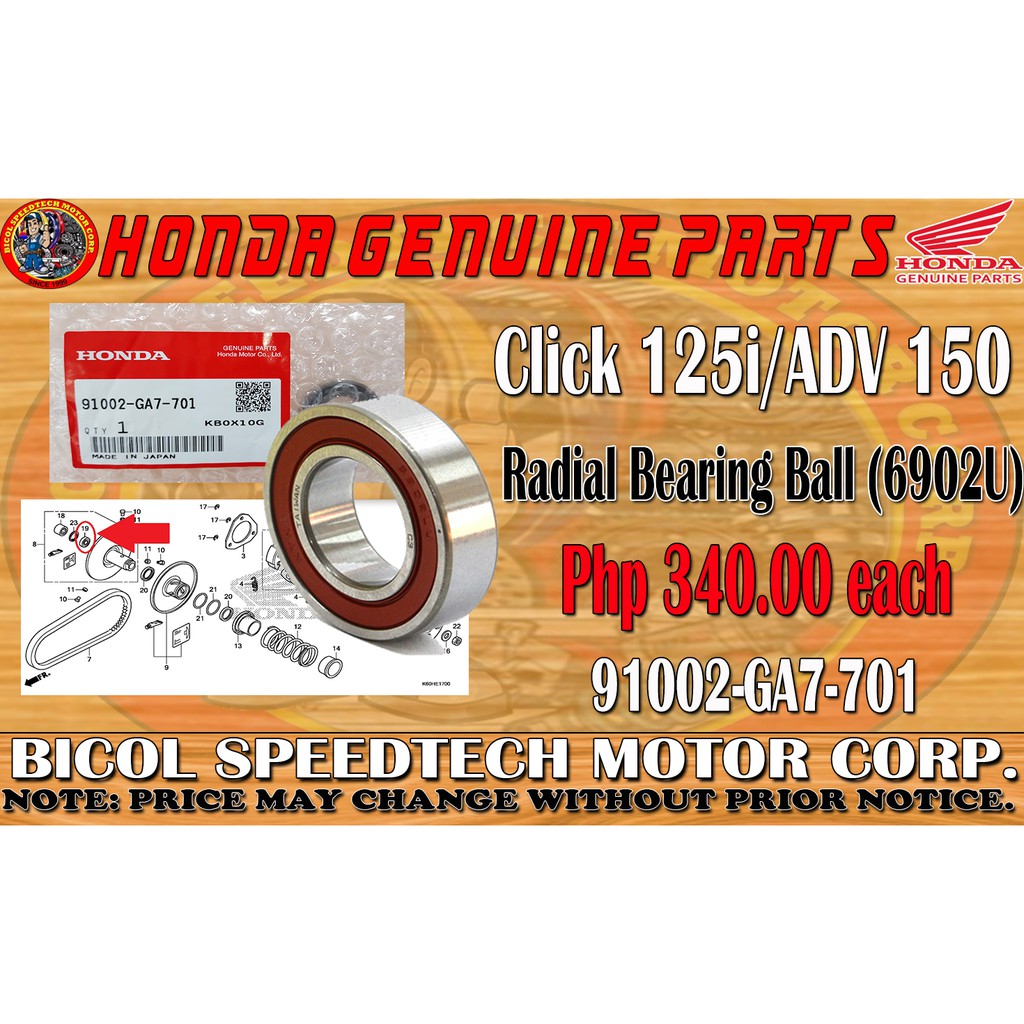 CLICK 125i/ADV150 BEARING RADIAL BALL (6902U) (Genuine 91002GA7701) Shopee Philippines