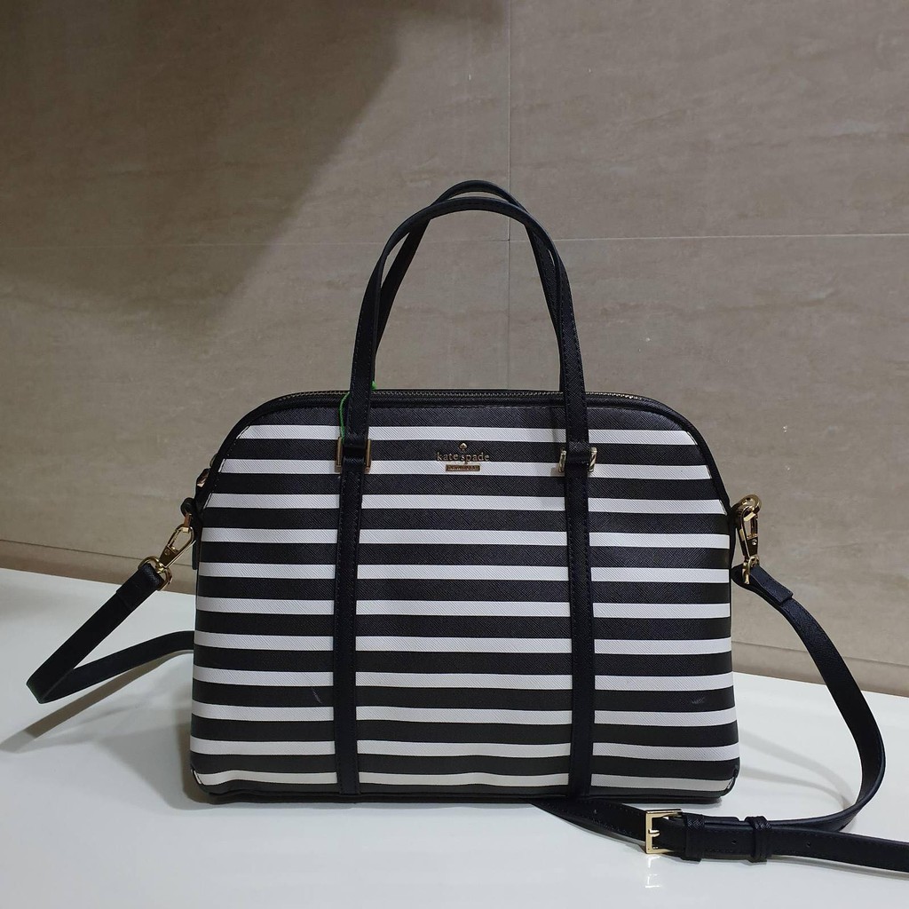 black and white striped purse