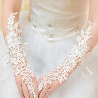 Bridal Gloves for Wedding Lace Flower Diamond Hook Finger Long Gloves