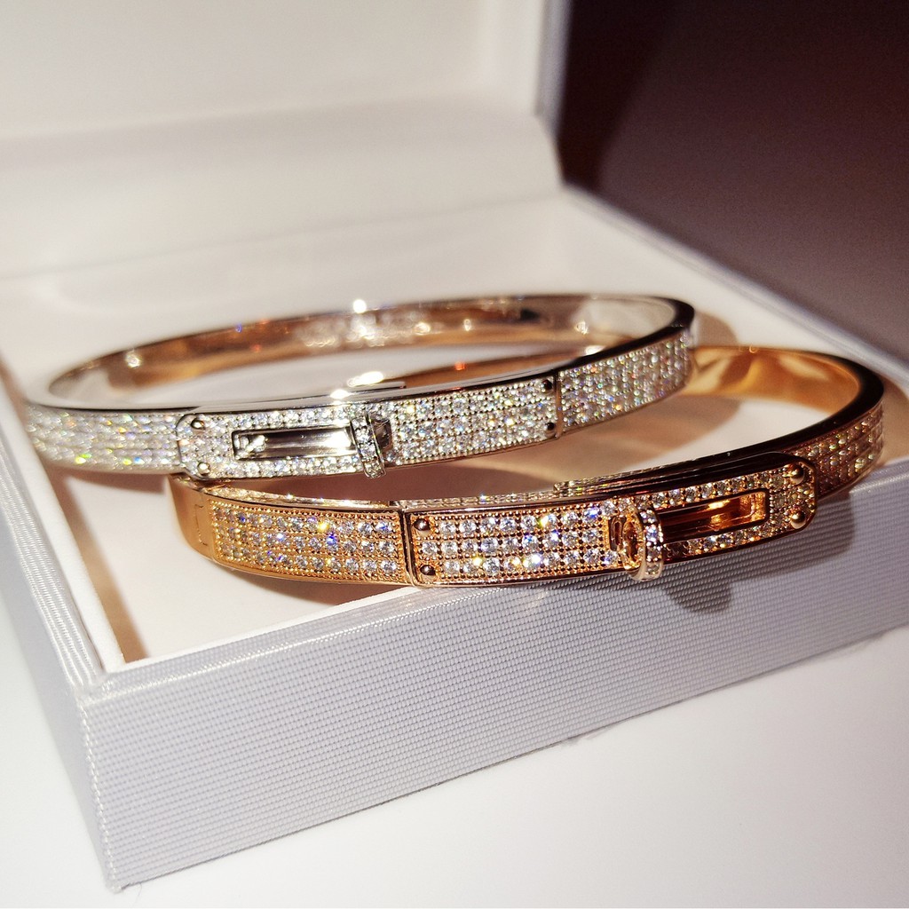 Hermes Kelly Rose Gold White Gold Full Diamond Men and Women Bracelets