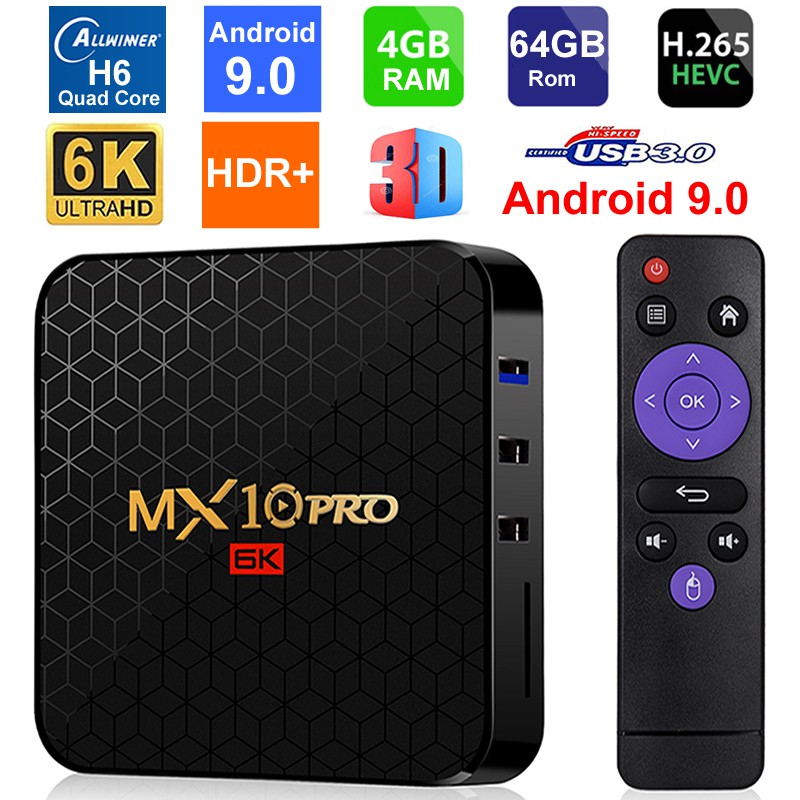 MX10 4G 64G Android 9.0 TV Box MX10 Android 9.0 Android Media Player with RK3328 Quad Core DDR3 Smart TV Box Support 2.4GHz WiFi 
